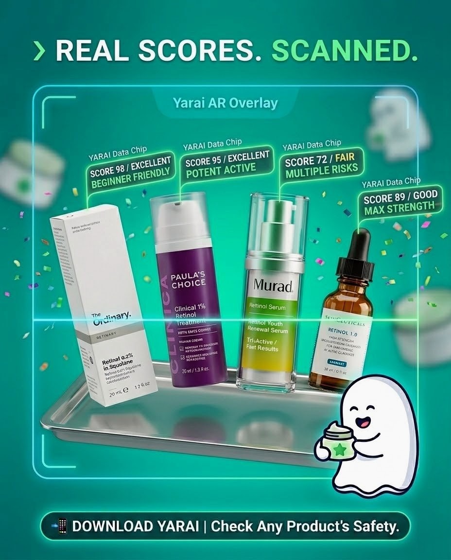 YARAI scanning real skincare products with live ingredient scores